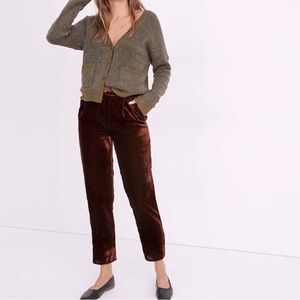 NWT Madewell Velvet Tapered Pleat Ankle Pant Red Wine Maroon Size M